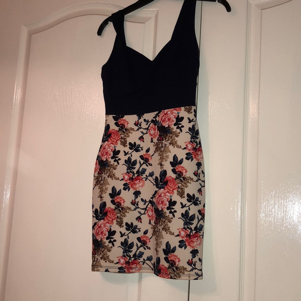Navy Blue Floral Bodycon Dress